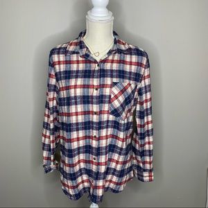 Forever 21 Blue and Red Button Up Plaid Top S
